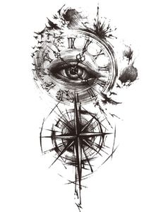 Occult Clock & Compass (Fake Tattoo)