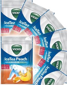 1837987200_620 Vicks Pastiller med Ice Tea Peach Smak og Menthol (Sukkerfri) - Hel Eske 1,44 kg