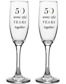 50 Wonderful Years Together - 2 stk Jubileumschampagneglass med Gullfarget Skrift 22 cm
