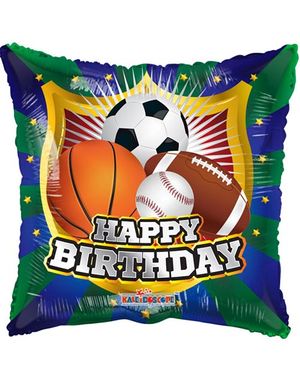 Happy Birthday - Firkantet Folieballon med Sportstema 46 cm