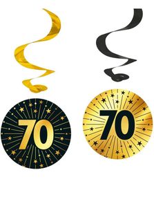 4 stk 70-års Feiring Hengende Swirls - Svart og Gull