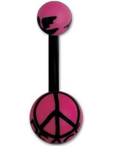 Navlepiercing i Rosa og Sort med Peace Tegn