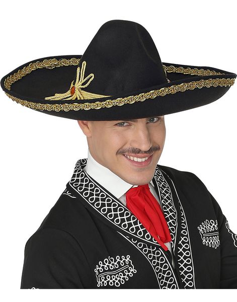 Sort Sombrero med Guldfarvet Kant 44 cm