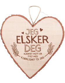 "Jeg Elsker Deg" Hjerteformet Skilt i Tre 15x15 cm