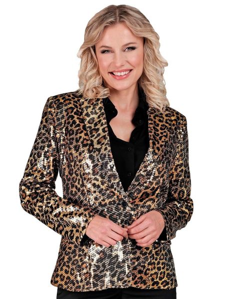 Leopardmønstret Kostymejakke med Paljetter til Dame