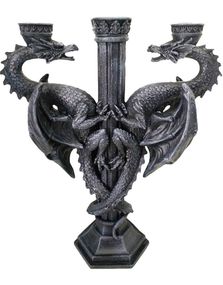 Dragons Altar - 3-armet Lysestage med Drager 29 cm