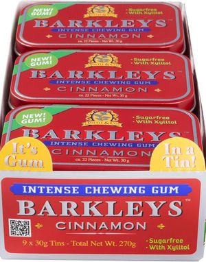 9 Stk Barkleys Sugarfree Cinnamon Intense Chewing Gum - Hel Æske 270 Gram