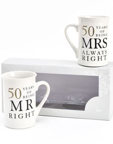 Mr. and Mrs. Right - 2 stk 50 års Jubileumskrus med Tekst
