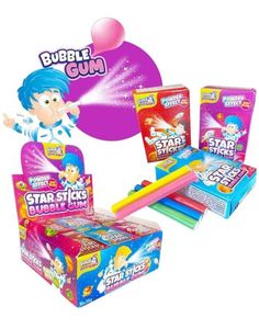 18 pakker Star Sticks Bubble Gum m/ Powder Effekt - Hel Kasse