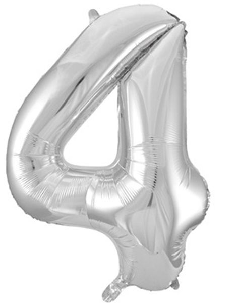 Tallet 4 - Sølvfarvet JUMBO Folieballon 86 cm