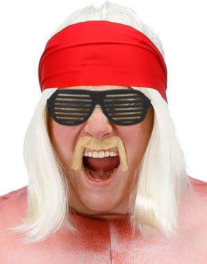 Hulk Hogan Inspirert Wrestling Sett - Parykk med Bandana Briller og Bart