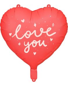 Love You - Hjerteformet Rød Folieballong med Tekst 45 cm