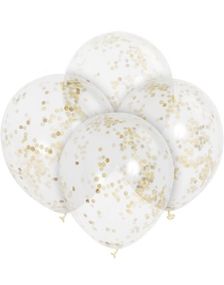 6 stk 30 cm Gennemsigtige Balloner med Guldfarvet Konfetti