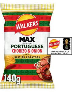 Walkers Max Portuguese Chorizo & Onion - Potetgull med Chorizo- og Løksmak 140 gram (UK)