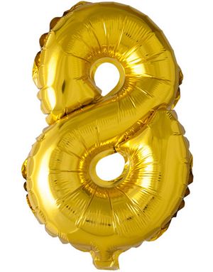 Tallet 8 - Guldfarvet 35 cm Lille Folieballon