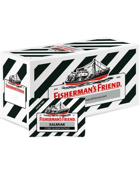 72 stk Sukkerfri Fisherman's Friend med Smag af Salmiak - Hel Kasse 1,8 kg