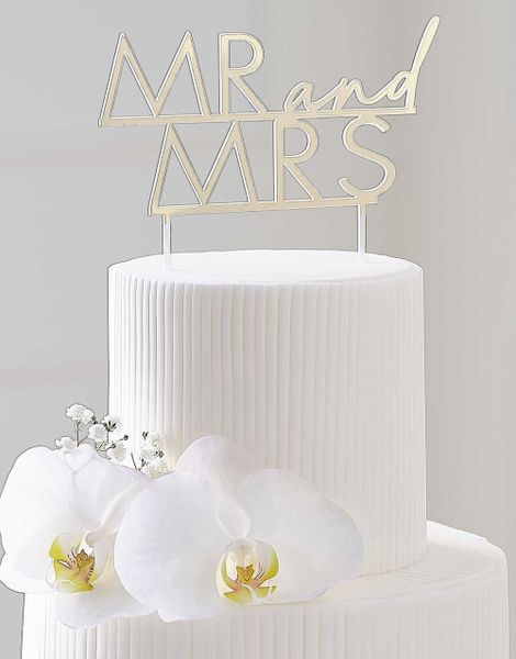 Mr and Mrs - Akrylisk Gullfarget Kaketopper 14,5x15,8 cm - Modern Luxe