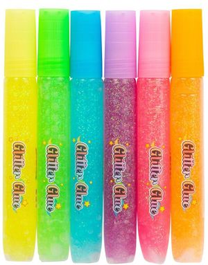 6 stk Tuber med Fargerikt Neon Glitterlim