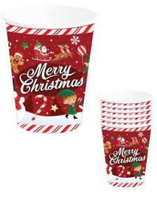 6 stk Pappkopper med Julemotiver og "Merry Christmas" Tekst 240 ml