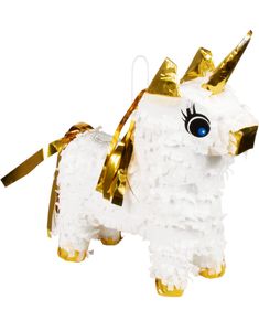 Hvid og Guldfarvet MINI Enhjørning Pinata 21x16 cm - Unicorn Gold
