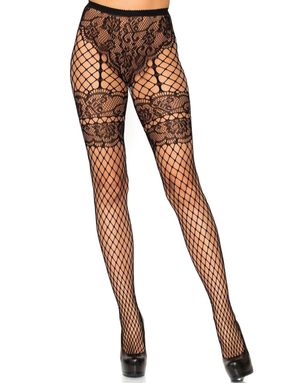 French Knyte Pantyhose - Svart Nettingstrømpebukse