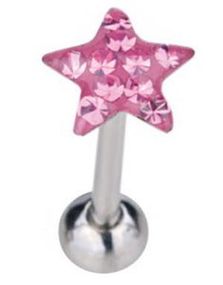 Tungepiercing med Stjerneformet Rosa Topkugle & Sten 