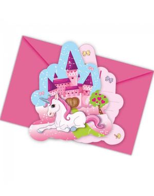 6 stk Invitationer - Unicorn Castle