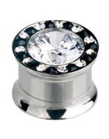 Piercing Plug med Diamant & Små Sorte & Hvide Sten