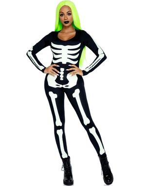 Skjelet Catsuit Kostume til Dame - Gløder i Mørket
