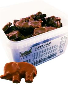 1,1 Kg Boks med Franssons Sjokoladeelefanter - Skumgodteri med Sjokoladetrekk