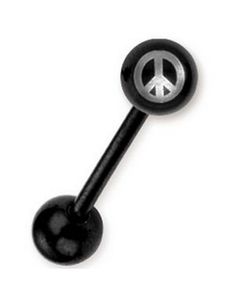 Sort Tungepiercing med Peace Tegn