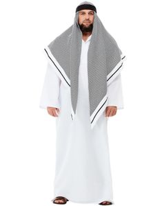 Hvidt Sheik Kostume med Ternet Hovedbeklædning