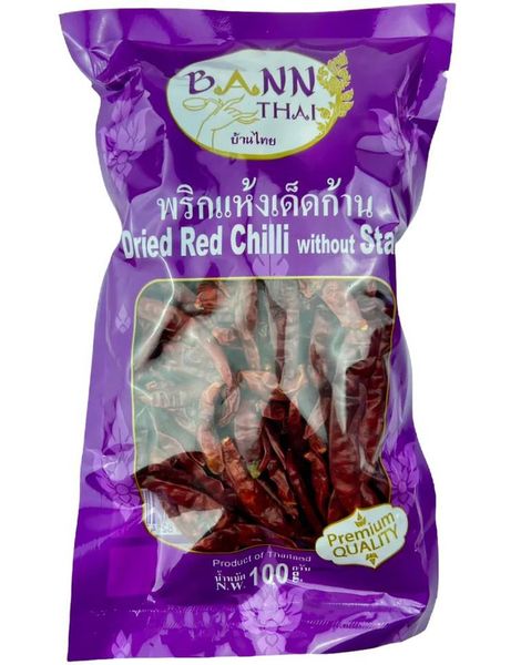 Tørkede Store Chilier uten Stilk - BANN THAI 100 gram (Thailand)