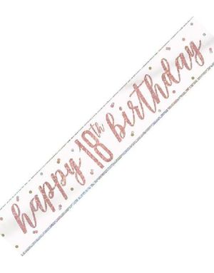 2,7 Meter Hvit og Rosegull "Happy 18th Birthday" Glitrende Banner