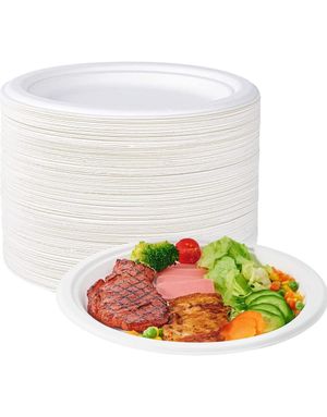 100 stk Hvite Miljøvennlige Engangstallerkener 18 cm