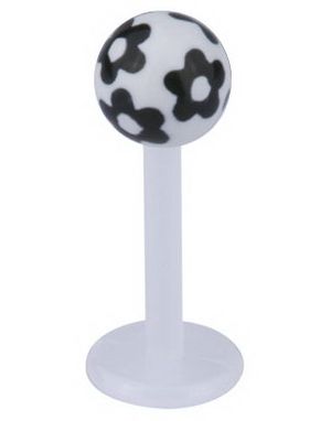Labret m/Blomster - Hvid/Sort - Strl 1,2x8x4mm