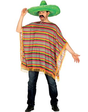 Stribet Mexicaner Poncho med Frynser