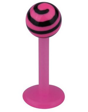 Labret m/Stribet Op Kugle - Rosa/Sort - Strl 1,2x8x4mm