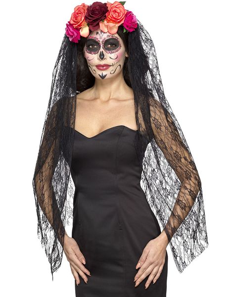Day of the Dead Hårbøjle med Roser og Blondeslør