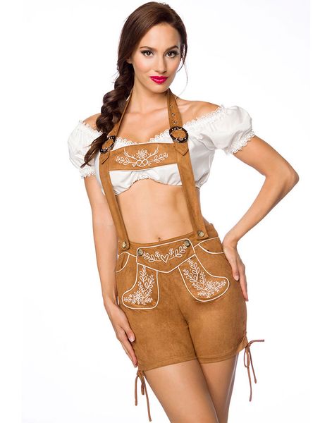 Brune Lederhosen Til Dame Med Broderi Og Lommer