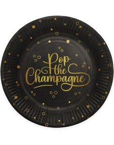 8 stk Pop the Champagne - Svarte Papptallerkener 23 cm