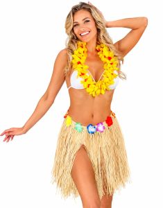 Hawaii Hula Nederdel m/Blomster - 40 cm Gul 