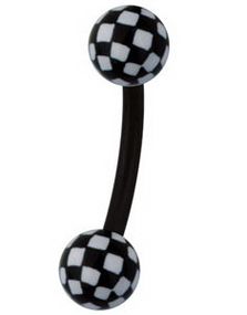 Øjenbrynspiercing med Skakmønster - Sort/Hvid - 1.2 x 8 mm