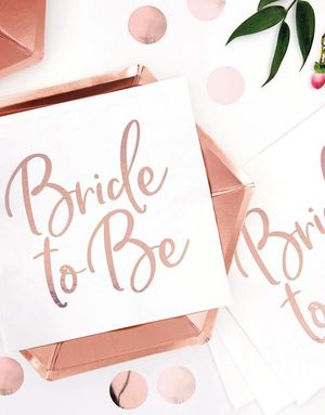 20 stk Hvite Servietter med Rosegullfoliert Tekst 33x33 cm