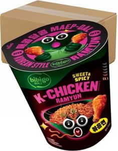 DATO PRODUKT - 8 stk K-Chicken Flavoured Ramyun - Søde og Spicy Kyllingramen - BIBIGO - Hel Æske 780 gram (Korea)
