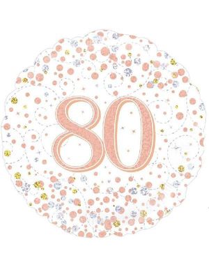 80-års Feiring - Hvit og Rosegull Holografisk Folieballong 45 cm