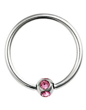 BCR Piercing med Rund Kugle og Rosa Sten