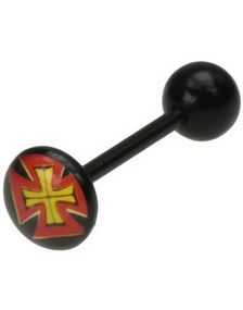 Elegant Sort Tungepiercing med Ridderkors