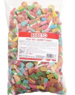 2 kg Bebeto Fizzy Mix - Stor pose med Blandet Sur Vingummi