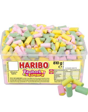 300 stk Haribo Rhubarb and Custard - Myke Godterier med Vanilje og Rabarbrasmak 810 gram
